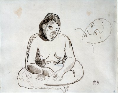 पॉल गाउगिन (1848-1903) द्वारा 19वीं सदी के पेरिस, लौवर संग्रहालय द्वारा ताहिती महिला बैठे स्याही अध्ययन द्वारा पॉल गाउगिन