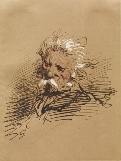 एक बूढ़े आदमी के सिर, c.1857 (स्याही कागज पर सफेद के साथ बढ़ गई) द्वारा पॉल गवरानी