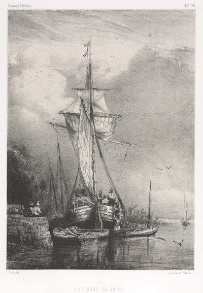 स्मारिका d कलाकार नं। 78: सिक्स मरीन्स: सराउंडिंग्स ऑफ़ रूएन, 1832। द्वारा पॉल हूएट