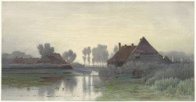 सुबह की धुंध में फार्महाउस। 1838-1903 द्वारा पॉल जोसेफ कॉन्स्टेंटिन गेब्रियल