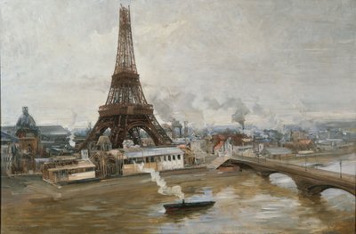 1889 में सीन से देखा गया एफिल टॉवर। द्वारा पॉल लुइस डेलेंस