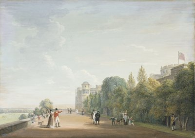 विंडसर कैसल: नॉर्थ टेरेस लुकिंग ईस्ट, एलिगेंट फिगर्स, 1803 के साथ द्वारा पॉल सैंडबी