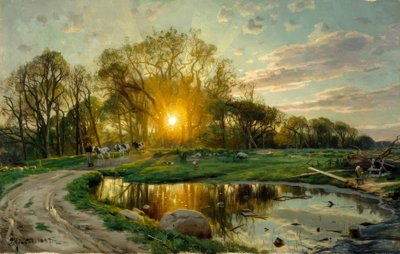 सूर्यास्त के समय गायों की घर वापसी द्वारा Peder Monsted