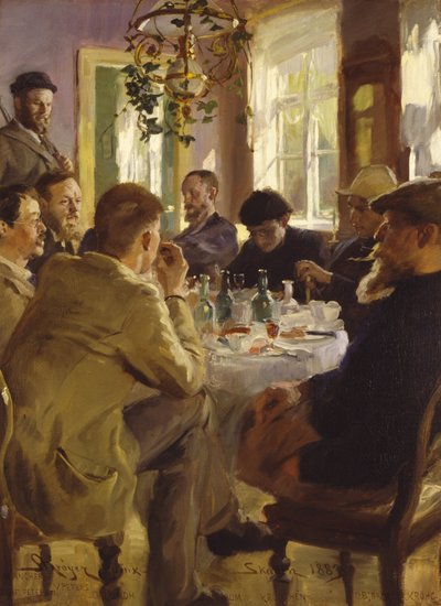 ब्रैंडम के होटल में कलाकारों का लंच द्वारा Peder Severin Krøyer