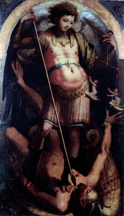 सेंट माइकल, सेंट्रल पैनल (लकड़ी पर तेल, c.1535) द्वारा पेरिनो डेल वैगा
