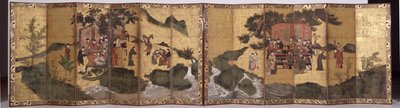 वाइन कप के आठ अमर, c.1600 (स्याही, सोने पर रंगद्रव्य, छह गुना स्क्रीन की जोड़ी) द्वारा अवधि मोमोयामा