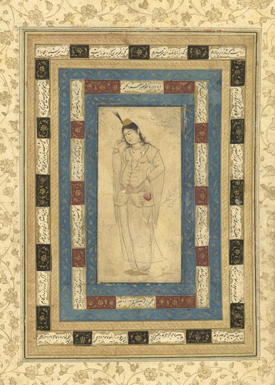 एक स्थायी महिला, इस्फ़हान, c.1620-25 (स्याही, अपारदर्शी wc, और कागज पर सोना) द्वारा फारसी स्कूल