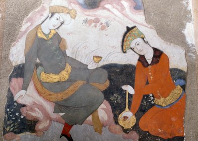कांच और बोतल के साथ महिला आंकड़े द्वारा फारसी स्कूल