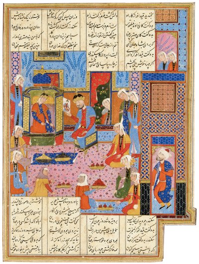 एक सफ़वीद शाहनामा से चित्रण: सिकंदर, एक दूत के भेष में, रानी नुशाबा, शिराज, ईरान द्वारा मान्यता प्राप्त है, 1650-1700 द्वारा फारसी स्कूल