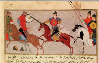 सुश्री Pers.113 f.29 चंगेज खान (c.1162-1227) रशीद-अल-दीन (1247-1318) (गौचे) की एक पुस्तक से टार्टर से लड़ना द्वारा फारसी स्कूल