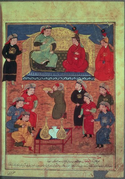 सुश्री। कार्मिक। 1113 fol.203v अरगन खान अपनी दो पत्नियों और अपने बेटे गज़ान के साथ, रशीद विज्ञापन-दीन (1247-1318) की एक किताब से द्वारा फारसी स्कूल