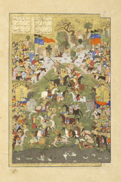 अपने भाई के खिलाफ लड़ाई में फारसी 239 fol.430b तालंद, शाहुलना (किंग्स बुक) से दृष्टांत, अबुल-कासिम मंसूर फ़िरदावी (c.934-c.1020), 1444 द्वारा फारसी स्कूल