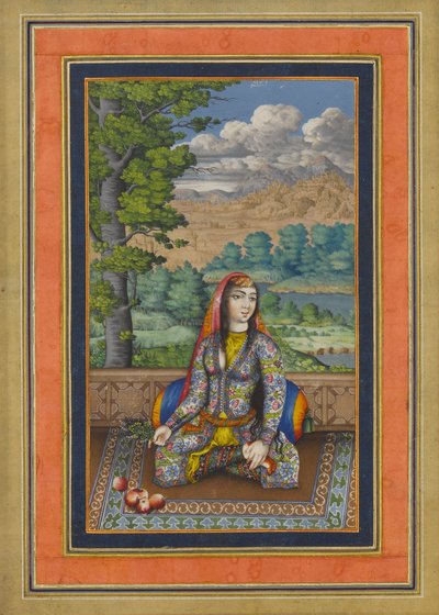 फारसी महिला का चित्रण, डेविस एल्बम का फोलियो, सी .1736-37 (स्याही, अपारदर्शी जल रंग और कागज पर सोना) द्वारा फारसी स्कूल