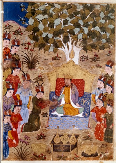 अपने सिंहासन पर चगताई खान (1227-1242) का प्रतिनिधित्व, वह घोड़े पर चंगेज खान का पुत्र है। जामी अल-तवारीख" (जामी अल तवारीख) या "सार्वभौमिक इतिहास" से इतिहासकार राशिद अल-दीन (अल दीन) (1247-1318) द्वारा 1430 के आसपास लिया गया फ़ारसी लघुचित्र। द्वारा फारसी स्कूल