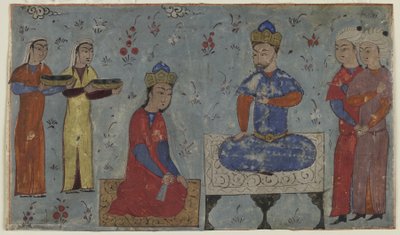 सैम (अपारदर्शी जल रंग, स्याही और कागज पर सोना) से पहले सिंधुखेट द्वारा फारसी स्कूल