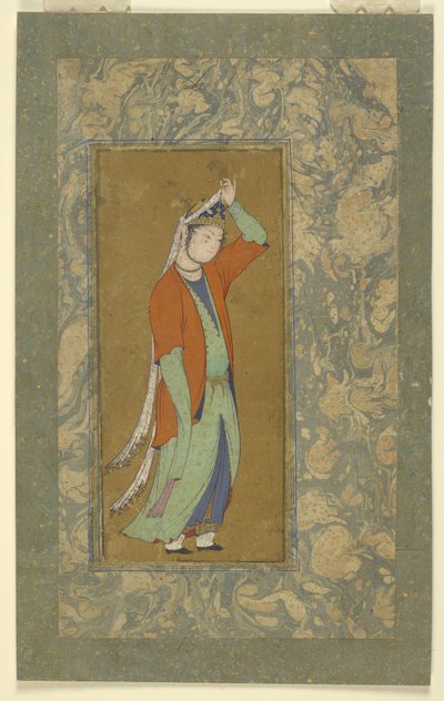 नारी ने अपने अंग को समायोजित किया, c.1590 द्वारा फारसी स्कूल