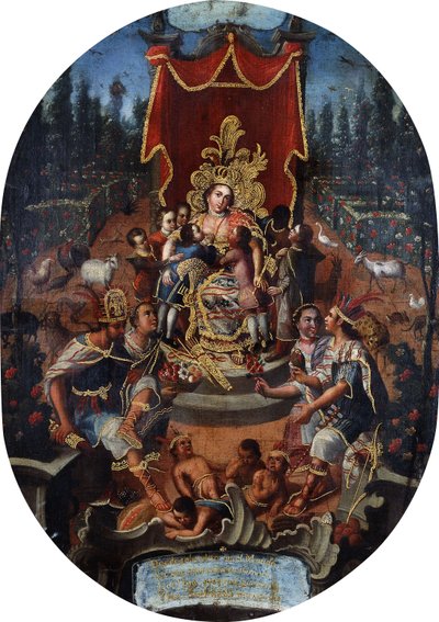अमेरिका नर्सिंग स्पैनिश नोबल बॉयज़, c.1770 द्वारा पेरुवियन स्कूल