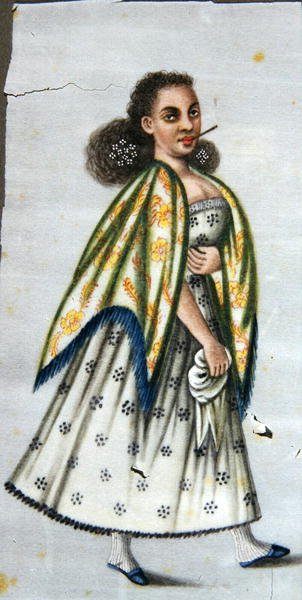 लेडी विद चेरूट, c.1820 (कागज पर पानी के रंग का) द्वारा पेरुवियन स्कूल
