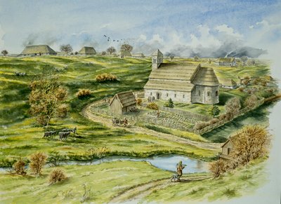 वार्रम पर्सी मध्यकालीन गांव, 12वीं शताब्दी के अंत में, c1990-2010 द्वारा पीटर डुन्नो