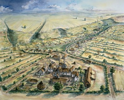 वार्रम पर्सी मध्यकालीन गांव, 12वीं शताब्दी के अंत में, c1990-2010 द्वारा पीटर डुन्नो