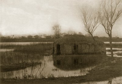 नॉरफॉक ब्रोड्स पर एक रीड बोट होम, लाइफ एंड लैंडस्केप, c.1886 द्वारा पीटर इमर्सन और थॉमस गुडॉल