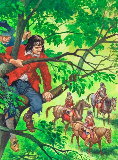 भावी राजा चार्ल्स द्वितीय बोस्कोबेल ओक में छिपे हुए (कागज़ पर गौचे) द्वारा पीटर जैक्सन