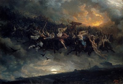 ओडिन का जंगली शिकार, 1872। द्वारा Peter Nicolai Arbo