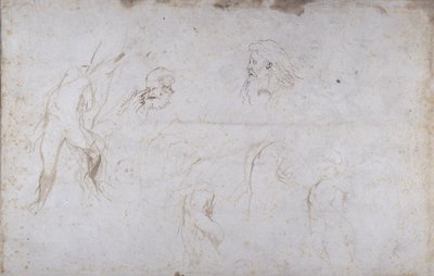 एक पेड़ से बंधी एक नर आकृति और दो नर सिरों का अध्ययन, c.1601 (कागज पर कलम और स्याही) द्वारा पीटर पॉल रूबेन्स
