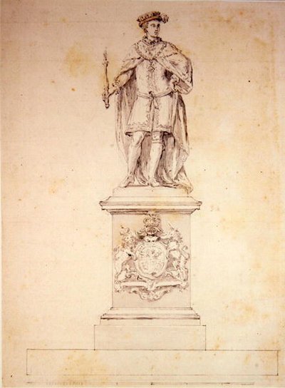 एडवर्ड VI (1537-53) c.1737-39 (कागज पर कलम और स्याही) की एक मूर्ति के लिए डिजाइन द्वारा पीटर स्कैमकर