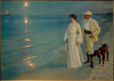 स्केगन के समुद्र तट पर गर्मियों की शाम। कलाकार और उसकी पत्नी द्वारा Peder Severin Krøyer