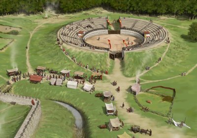 दर्शक सिलचेस्टर रोमन सिटी एम्फीथिएटर c250 AD, c1990-2010 पहुंचे द्वारा पीटर उर्मस्टन