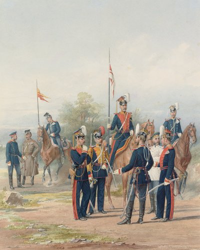 1873 और उनकी महामहिम की लाइफ गार्ड लांसर रेजिमेंट के अधिकारियों और सैनिकों का एक समूह द्वारा पेट्र बालशॉव