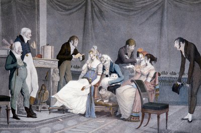 लुई-फिलिबर्ट डेबूकोर्ट (1755-1832) के दौरे, एक्वाटिंट, एट्रस्केन से प्रेरित डायरेक्टोयर शैली के फर्नीचर, फ्रांस के दृश्य द्वारा फिलीबर्ट लुइस डेब्यूकोर्ट