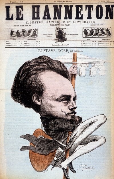 गुस्ताव डोरे। फ्रांसीसी ड्राफ्ट्समैन और चित्रकार (1832 से 1883)। कैटेलैन द्वारा कार्टून। हैनेटन 1868. द्वारा फिलिप अगस्टे केटलैन