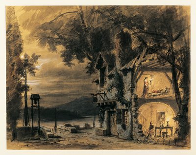 फ्रांस, पेरिस, Giuseppe Verdi . द्वारा रिगोलेटो के अधिनियम IV के लिए सेट डिज़ाइन द्वारा फिलिप मैरी चैपरन
