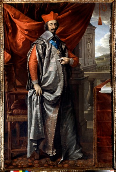 आर्मंड जीन डू प्लेसिस का पूर्ण-लंबाई वाला चित्र, कार्डिनल डी रिशेल्यू (1585-1642) फिलिप डी शैम्पेन (1602-1674), पेरिस द्वारा पेंटिंग। विदेश मंत्रालय द्वारा फिलिप डी चंपेनगे