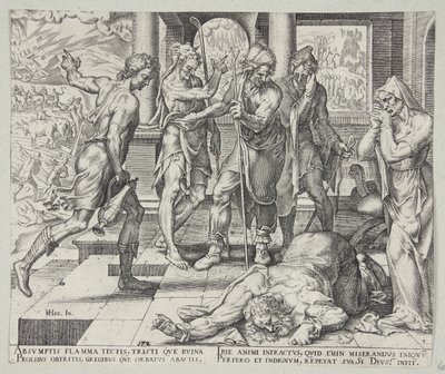अय्यूब को अपने दुर्भाग्य का बुरा समाचार मिला द्वारा Maarten van Heemskerck
