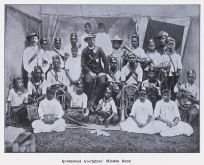 क्वींसलैंड आदिवासियों का मिशन बैंड (b/w फोटो) द्वारा फोटोग्राफर ऑस्ट्रेलियाई