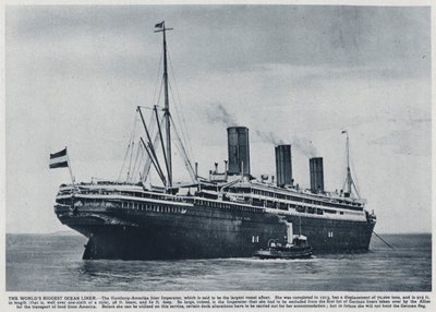 1913 में जर्मन हैम्बर्ग अमेरिका लाइन के लिए बनाया गया इम्पीटर, ओशन लाइनर, जिसका उपयोग मित्र राष्ट्रों द्वारा प्रथम विश्व युद्ध की समाप्ति के बाद अमेरिकी सैनिकों को वापस संयुक्त राज्य में ले जाने के लिए किया गया था (b/w photo) द्वारा फ़ोटोग्राफ़र जर्मन