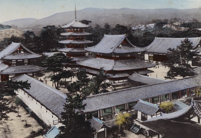 जापान, c.1912: जापान में सबसे पुराना बौद्ध मंदिर होरीयू-जी, लगभग 1300 साल पहले बनाया गया था, यमातो (फोटो) द्वारा फोटोग्राफर जापानी