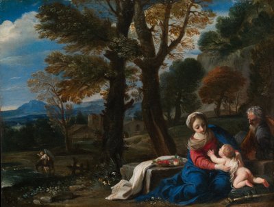 मिस्र में उड़ान पर आराम, c.1645 (तांबे पर तेल) द्वारा पियर फ्रांसेस्को मोला