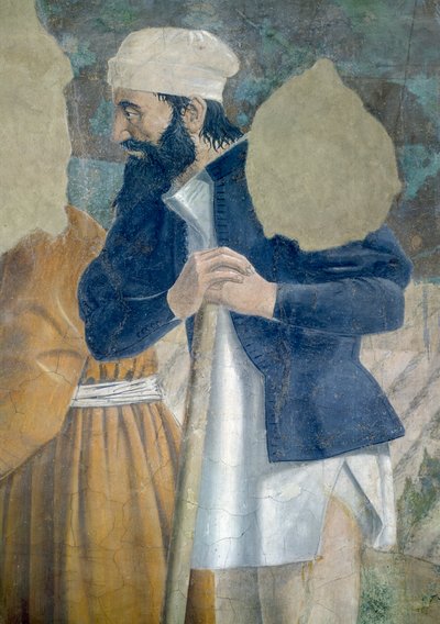 द लेजेंड ऑफ़ ट्रू क्रॉस, डिस्कवरी ऑफ़ द क्रॉस, एक दर्शक का विस्तार, 1464 फ्रेस्को को पूरा किया द्वारा पिएरो डेला फ्रांसेस्का
