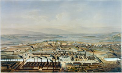 पियरे ट्रेमॉक्स (1818-1895) द्वारा जल रंग के बाद क्रेओसॉट और चेटो डे ला वेरेरी कार्यशालाओं का दृश्य, लिथोग्राफ द्वारा पियरे (बाद) ट्रेमाक्स