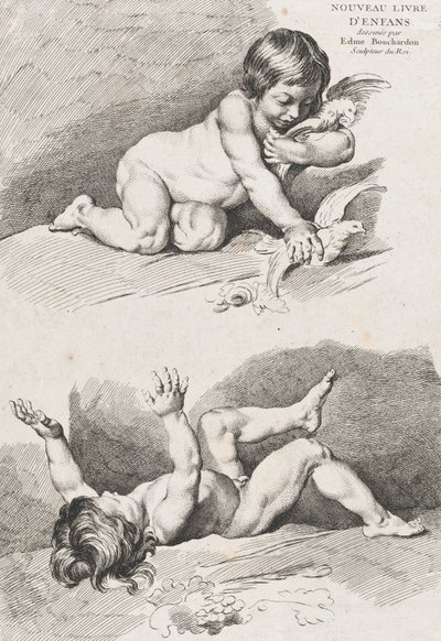 न्यू बुक ऑफ चिल्ड्रन, 1720-60 से पत्ते के साथ खेल रहे दो नग्न बच्चे। द्वारा पियरे अलेक्जेंड्रे अवेलिन