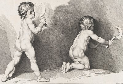 न्यू बुक ऑफ चिल्ड्रेन से खड़े दो नग्न बच्चे, 1720-60। द्वारा पियरे अलेक्जेंड्रे अवेलिन
