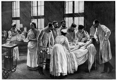 Le Croup l'hopital Trousseau, Andre Brouillet द्वारा - The Croup Cured by Doctor Roux, E. Buval (कलर लिथो), ब्रोइलेट, पियरे आंद्रे (1857-c.1920) (बाद) / Musee de la Ville de Paris द्वारा उकेरा गया। , मुसी कार्नावलेट, पेरिस, फ्रांस द्वारा पियरे आंद्रे (बाद) ब्रोइलेट