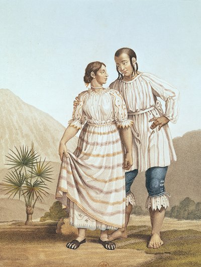 मैक्सिकन इंडियन कॉस्टयूम, अलेक्जेंडर वॉन हम्बोल्ट (1769-1859) द्वारा &39;न्यू कॉन्टिनेंट की यात्रा से लेकर विषुवतीय क्षेत्रों तक की यात्रा&39;, मिशेल बाउक्वेट (1807-90) द्वारा उत्कीर्ण 1810 में प्रकाशित द्वारा पियरे एंटोनी मारचिस