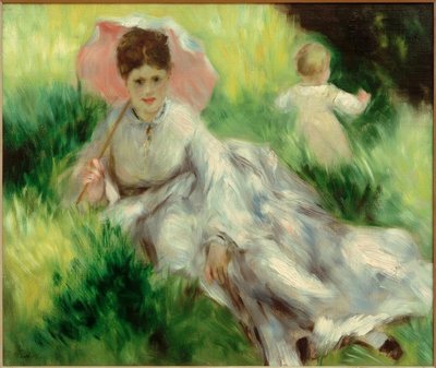 छलनी के साथ महिला और सनी पहाड़ी पर बच्चे द्वारा Pierre Auguste Renoir