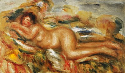 घास पर नग्न महिला; फेमे नु अल "हर्बे, 1915 द्वारा Pierre Auguste Renoir