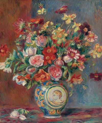 फूल के साथ फूलदान; फूलों की माला, 1881 द्वारा Pierre Auguste Renoir